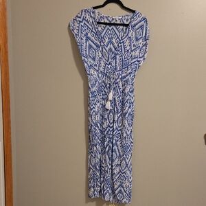 blue island Blue and White Ikat Print Dress